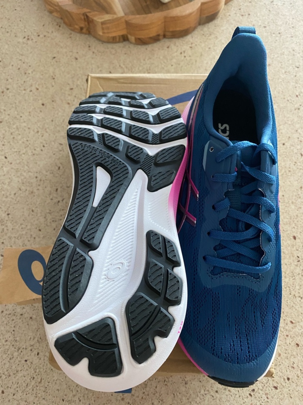 ASICS GT-1000 14 Women's Blue Running Shoes with Pink Midsole Accents - Picture 3 of 4